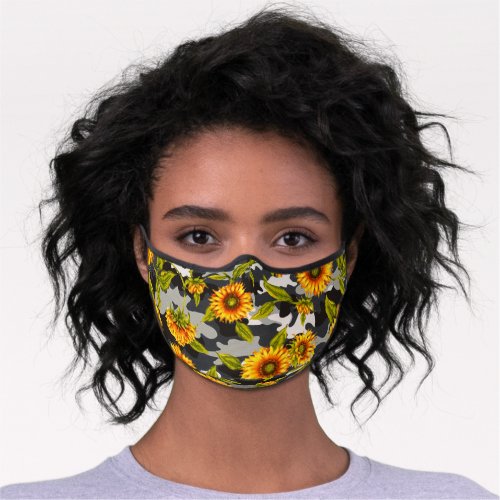 Personalized CAMO Camouflage Sunflowers Floral  Premium Face Mask