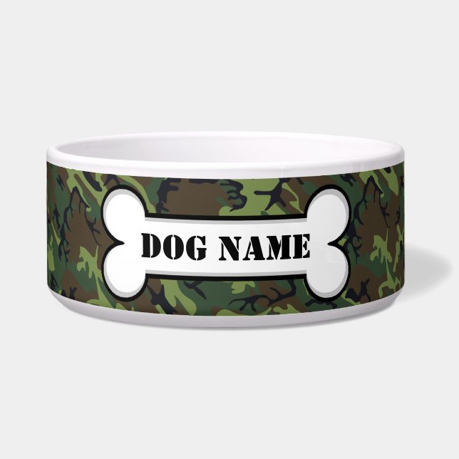 Personalized Camo Dog Bone Bowl (Front)