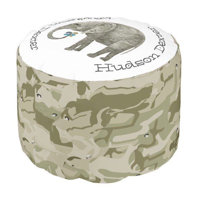 Personalized Camo Elephant Pouf (Angled Back)