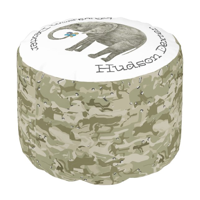Personalized Camo Elephant Pouf (Angled Back)