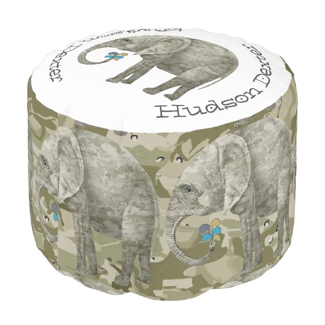 Personalized Camo Elephant Pouf (Angled Back)