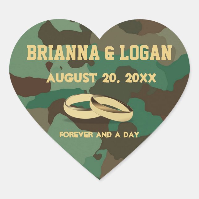 Personalized Camo Heart Wedding Cake Seal (Front)