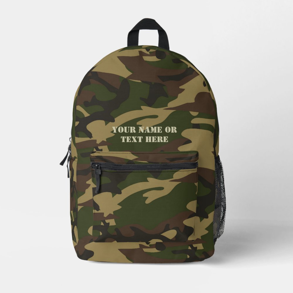 Personalized Camo Military Green Boys Mens Custom Name Printed Backpack