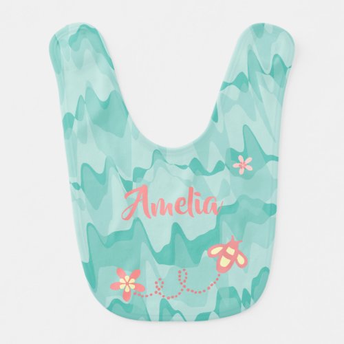 Personalized Camouflage Bumble Bee Turquoise Baby Bib
