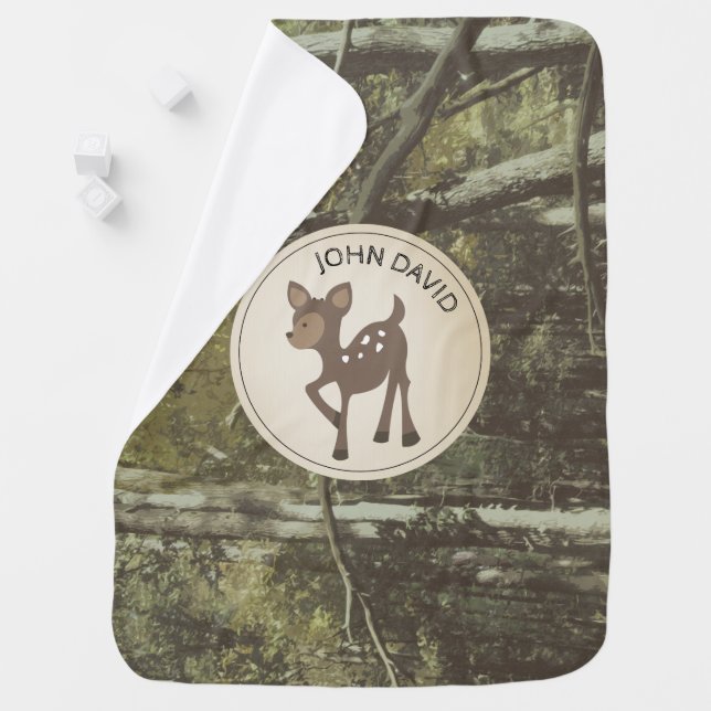 Personalized Camouflage Deer Baby Blanket (In Situ)