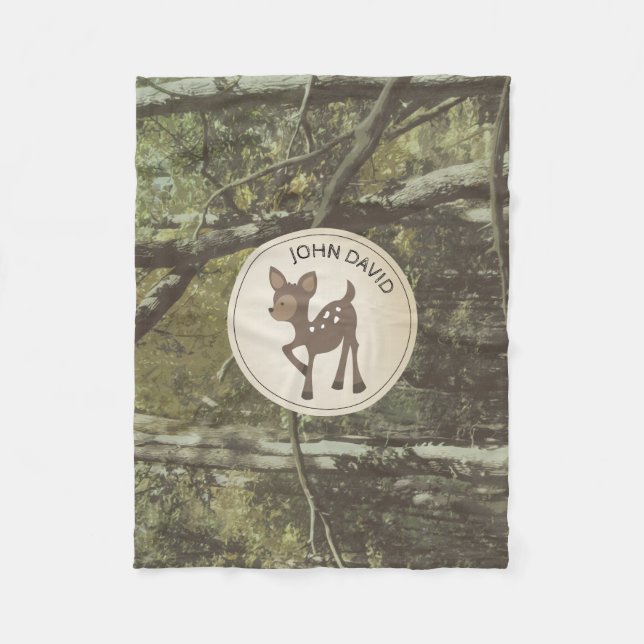 Personalized Camouflage Deer Fleece Blanket (Front)