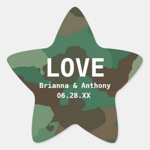 Personalized Camouflage Star Love Wedding Sticker