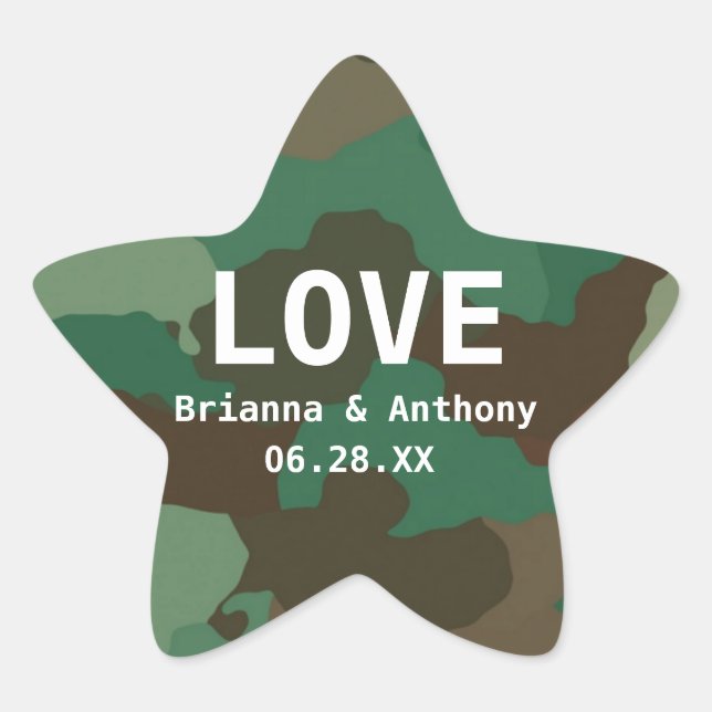 Personalized Camouflage Star Love Wedding Sticker (Front)