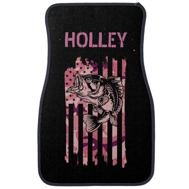 Personalized Camouflage USA Flag Bass Fishing Car Floor Mat (Front)