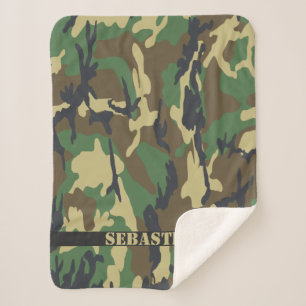 Personalized Camouflaged Army Military Sherpa Blanket