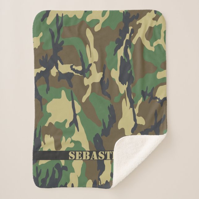 Personalized Camouflaged Army Military Sherpa Blanket (Front)