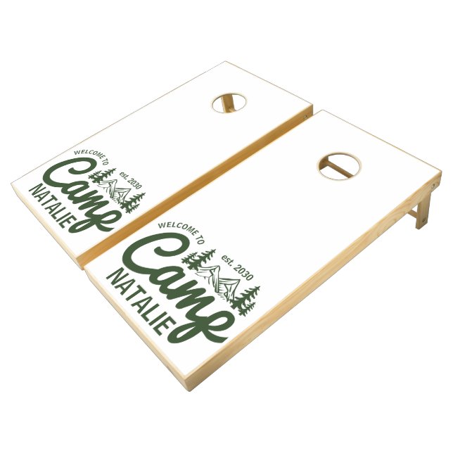 Personalized Camp Bach Bachelorette Party Cornhole Set (Angled)