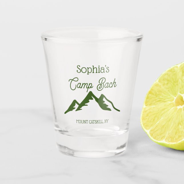 Personalized Camp Bach Mountains Green  Shot Glass (Front)
