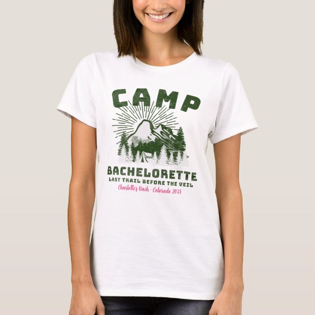Personalized Camp Bachelorette Bridesmaid T-Shirt (Front)
