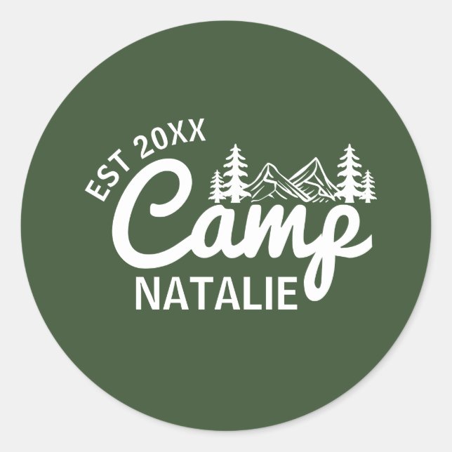 Personalized Camp Bachelorette Party Bridesmaids Classic Round Sticker (Front)