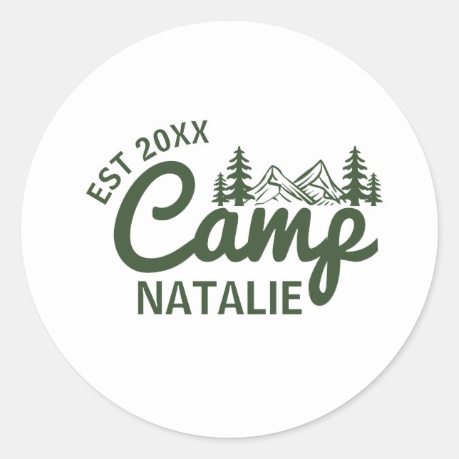 Personalized Camp Bachelorette Party Bridesmaids Classic Round Sticker (Front)