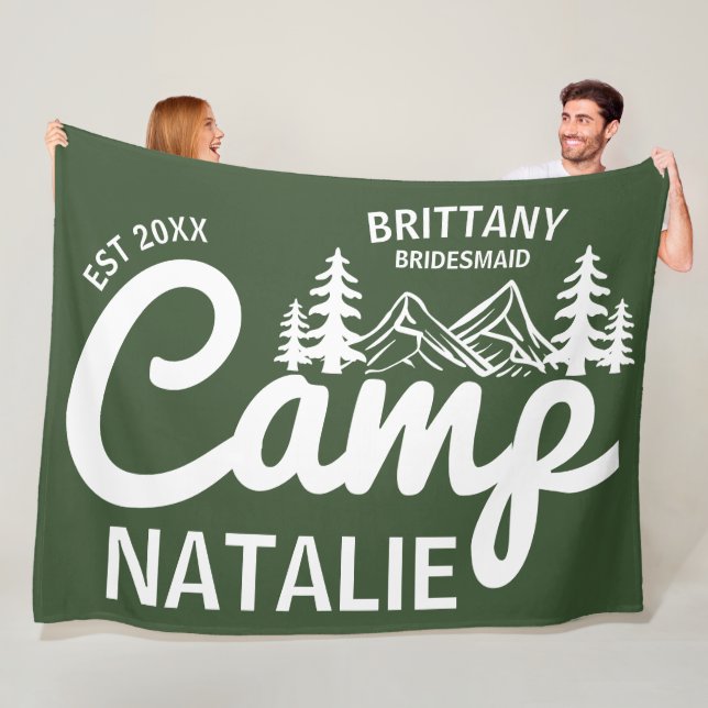 Personalized Camp Bachelorette Party Bridesmaids Fleece Blanket (In Situ)