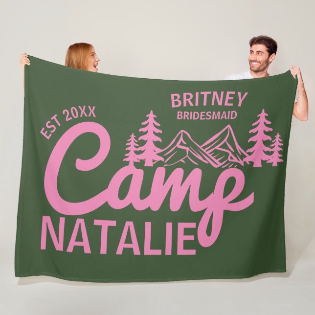 Personalized Camp Bachelorette Party Bridesmaids Fleece Blanket (In Situ)
