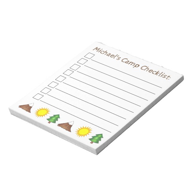 Personalized Camp Checklist Sun Tree Mountain Notepad (Rotated)