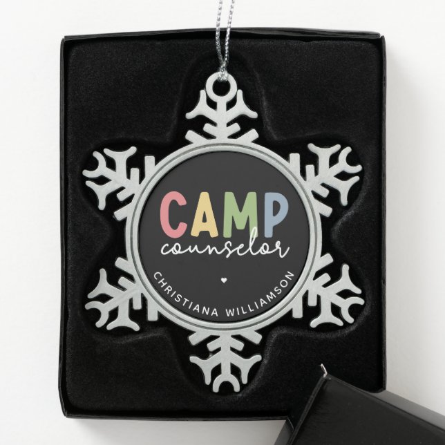 Personalized Camp Counselor Gifts Snowflake Pewter Christmas Ornament (Box)