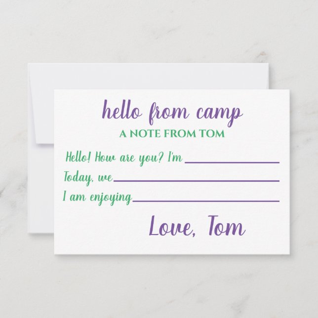 Personalized Camp Notecards for Boys (Front)