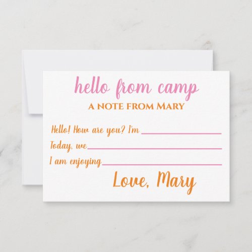 Personalized Camp Notecards for Girls