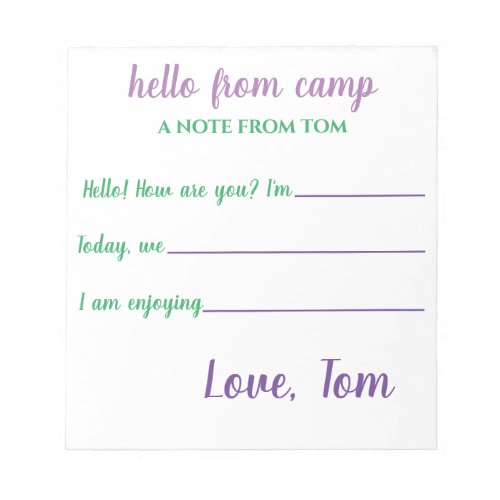 Personalized Camp Notepad for Boys