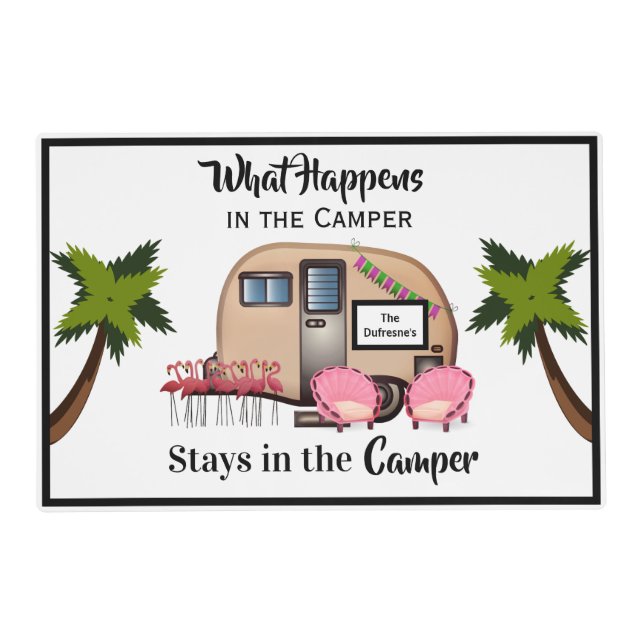 Personalized Camper/Flamingo Kitchen Towel Placemat (Front)