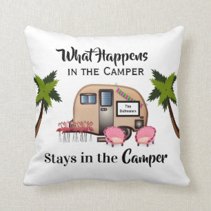 Personalized Camper/Flamingo Throw Pillow