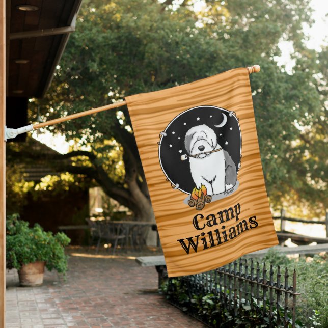 Personalized Camper Old English Sheepdog Gray 1 House Flag (In SItu)