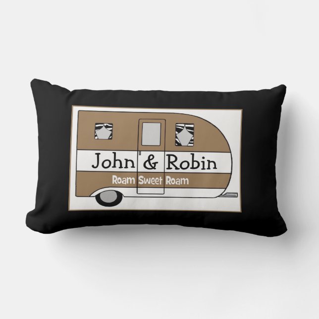 Personalized Camper Throw Pillow "Roam Sweet Roam" (Front)