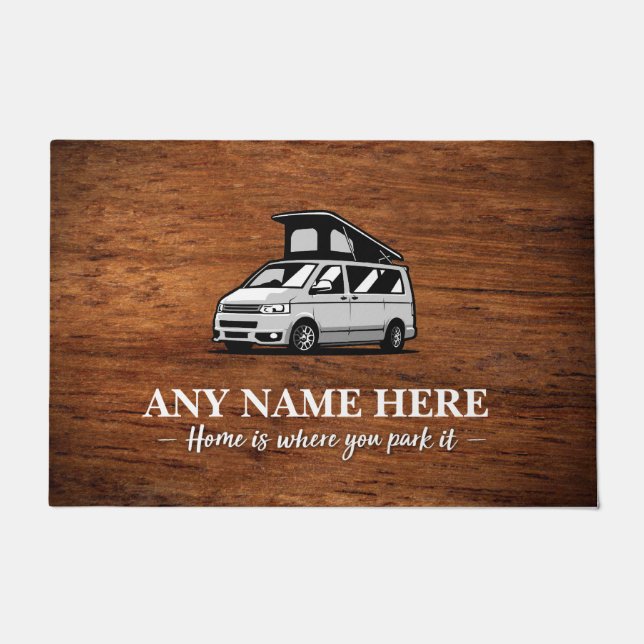 Personalized Camper van Brown door mat (Front)
