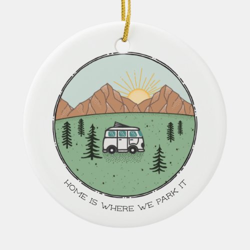 Personalized Camper Van Outdoors Trip Year Review Ceramic Ornament