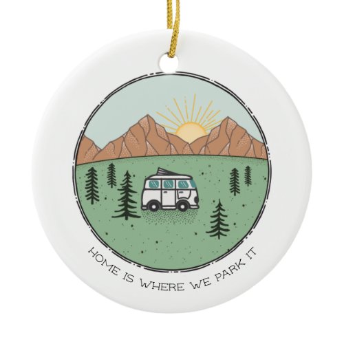 Personalized Camper Van Outdoors Trip Year Review Ceramic Ornament