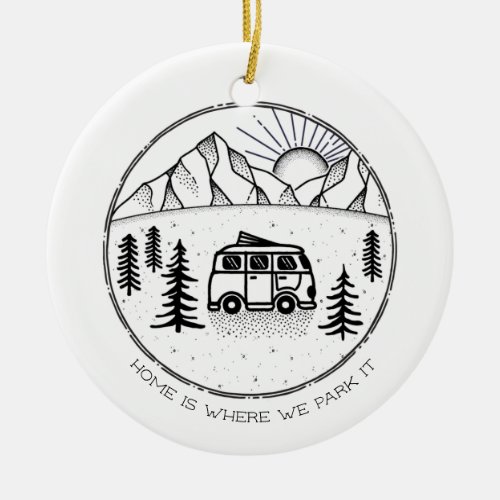 Personalized Camper Van Outdoors Trip Year Review  Ceramic Ornament