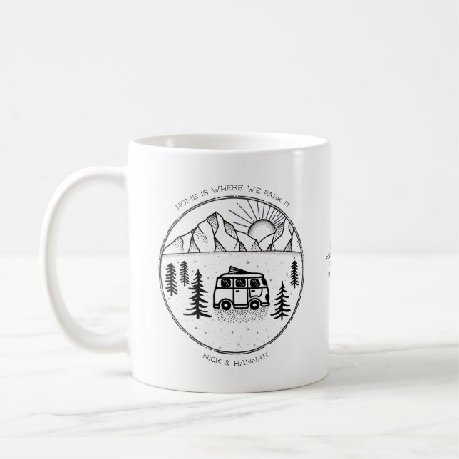 Personalized Camper Van Outdoors Trip Year Review  Coffee Mug (Left)