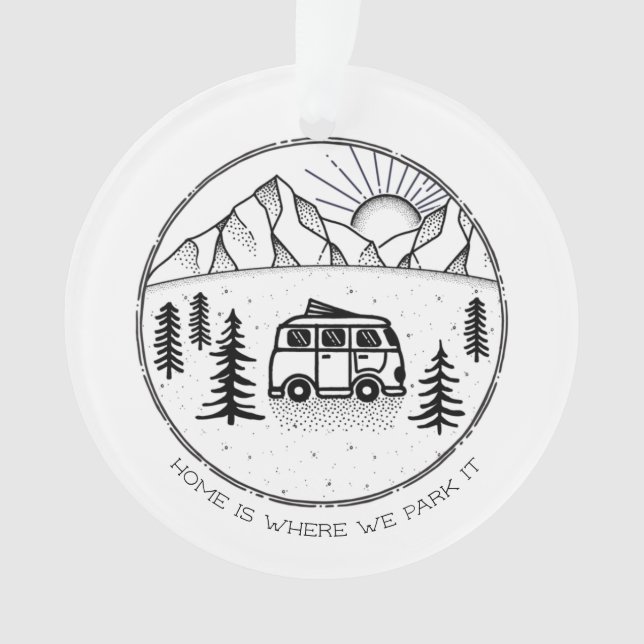 Personalized Camper Van Outdoors Trip Year Review Ornament (Front)