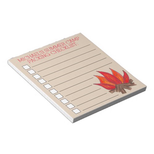 Personalized Campfire Summer Camp Packing List Notepad