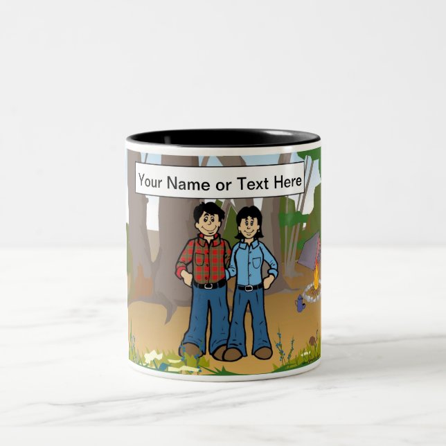 Personalized Camping - Couple Cartoon Two-Tone Coffee Mug (Center)