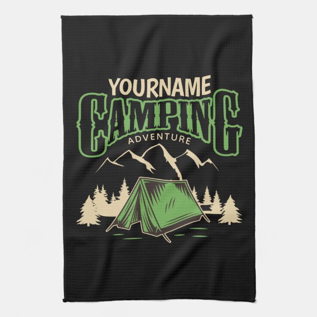 Personalized Camping Family Camp Trip Adventure  Kitchen Towel (Vertical)
