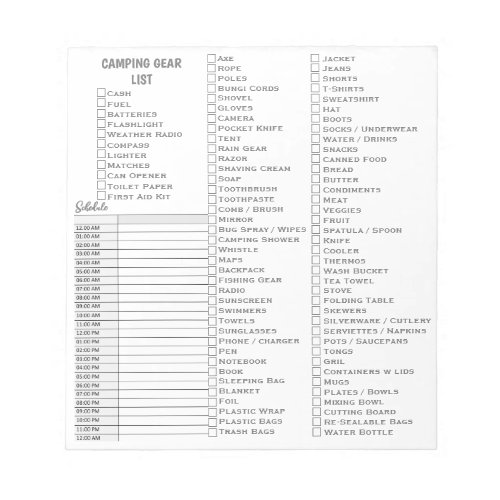 Personalized Camping Gear Check List Notepad