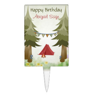 Personalized Camping Girl's Happy Birthday Cake Topper