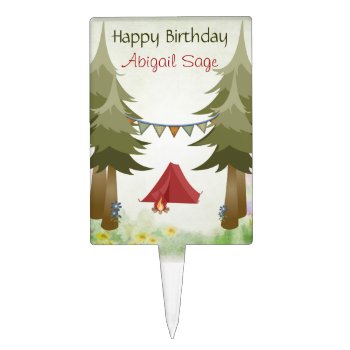 Personalized Camping Girl's Happy Birthday Cake Topper by TheCutieCollection at Zazzle