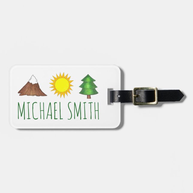 Personalized Camping Mountain Climbing Sun Tree Luggage Tag (Front Horizontal)