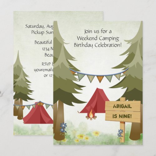 Camping Birthday Party Invitation for Girls
