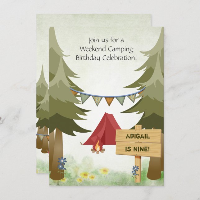 Personalized Camping Red Tents Woodland Birthday Invitation (Front/Back)