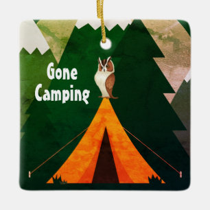 Personalized Camping ~Tent and Owl Christmas Ceramic Ornament