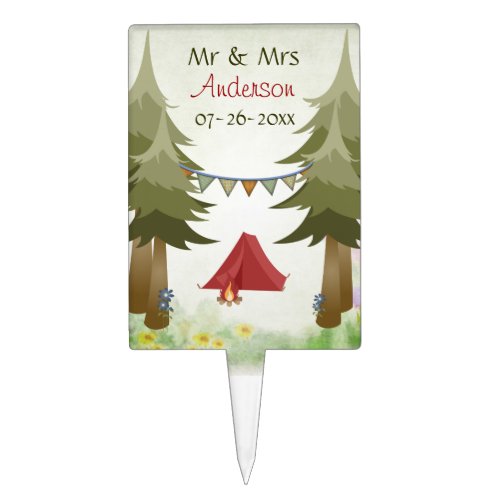 Personalized Camping Tent Campfire Wedding Cake Topper