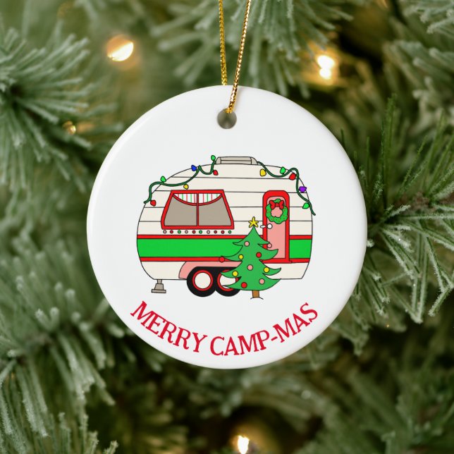 Personalized Camping Themed Christmas Ceramic Ornament (Tree)