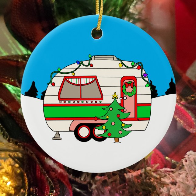 Personalized Camping Themed Christmas Ceramic Ornament (Creator Uploaded)